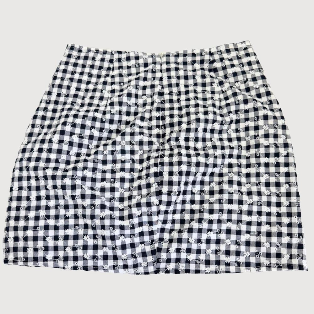 Le Lis Gingham Embroidered Mini Skirt Black White S - Picture 3 of 9